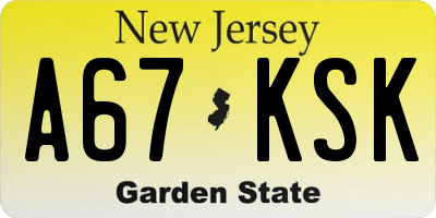 NJ license plate A67KSK