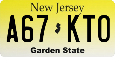 NJ license plate A67KTO