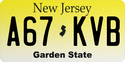NJ license plate A67KVB