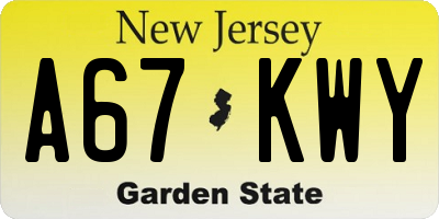 NJ license plate A67KWY