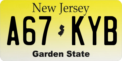 NJ license plate A67KYB