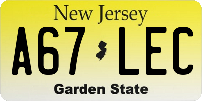 NJ license plate A67LEC