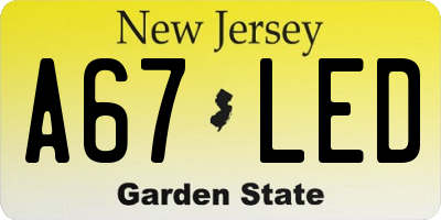 NJ license plate A67LED