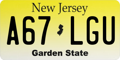 NJ license plate A67LGU