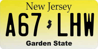 NJ license plate A67LHW