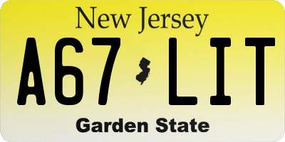 NJ license plate A67LIT