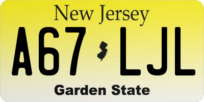 NJ license plate A67LJL