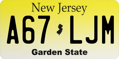 NJ license plate A67LJM