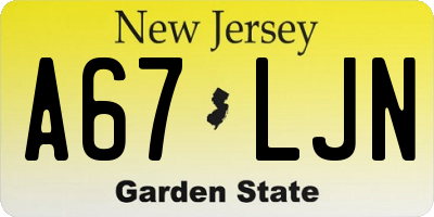 NJ license plate A67LJN