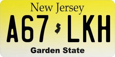 NJ license plate A67LKH