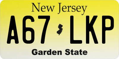 NJ license plate A67LKP