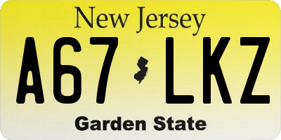 NJ license plate A67LKZ
