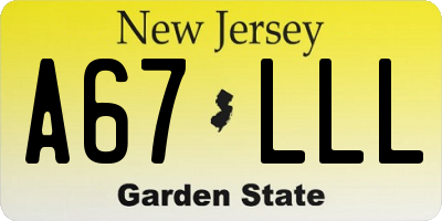 NJ license plate A67LLL