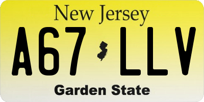 NJ license plate A67LLV