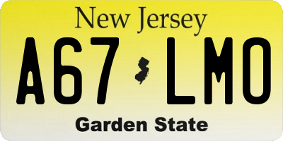 NJ license plate A67LMO