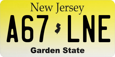 NJ license plate A67LNE