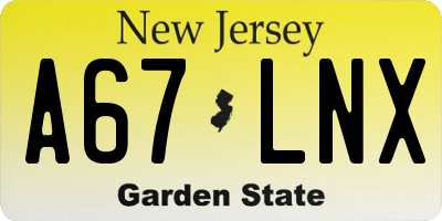 NJ license plate A67LNX