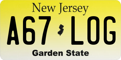 NJ license plate A67LOG