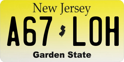 NJ license plate A67LOH