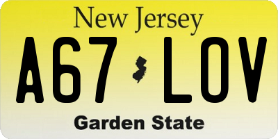 NJ license plate A67LOV