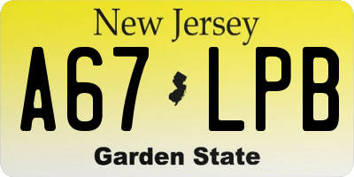 NJ license plate A67LPB