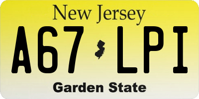NJ license plate A67LPI