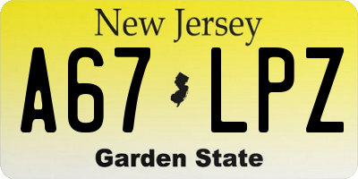 NJ license plate A67LPZ