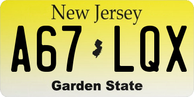 NJ license plate A67LQX