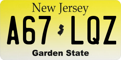 NJ license plate A67LQZ