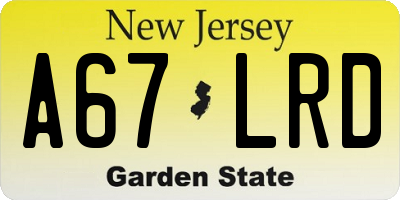 NJ license plate A67LRD