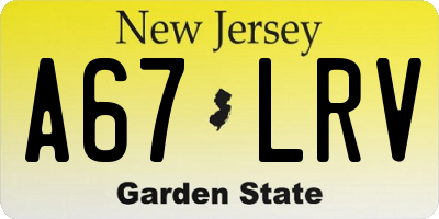 NJ license plate A67LRV