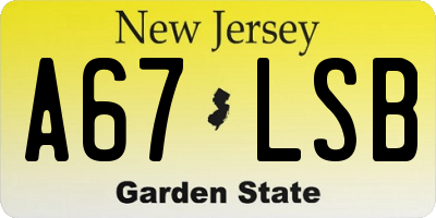 NJ license plate A67LSB