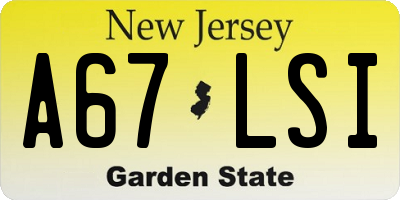 NJ license plate A67LSI