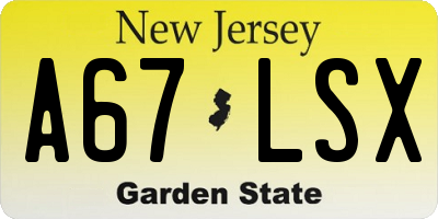NJ license plate A67LSX