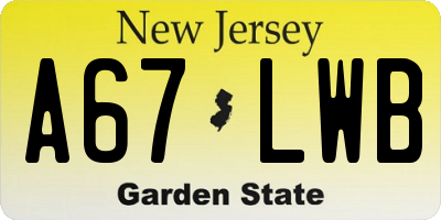 NJ license plate A67LWB