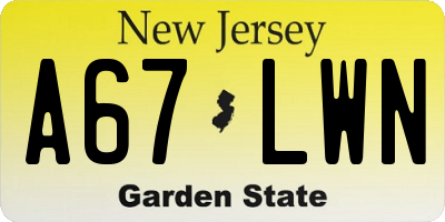 NJ license plate A67LWN