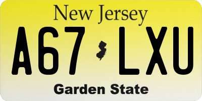NJ license plate A67LXU