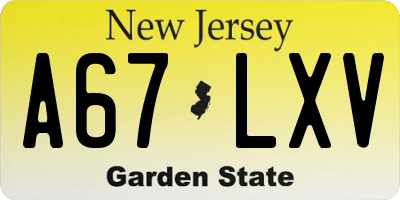 NJ license plate A67LXV