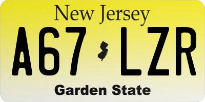 NJ license plate A67LZR