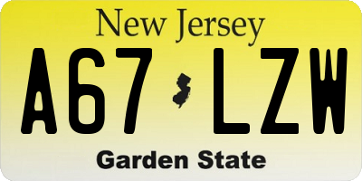 NJ license plate A67LZW