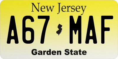 NJ license plate A67MAF