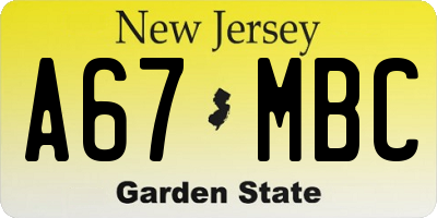 NJ license plate A67MBC