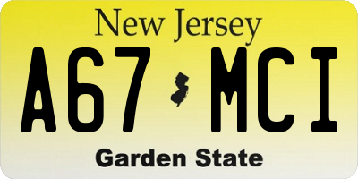 NJ license plate A67MCI