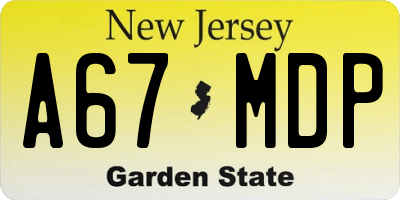 NJ license plate A67MDP