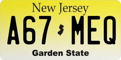 NJ license plate A67MEQ