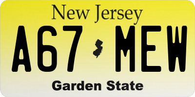 NJ license plate A67MEW