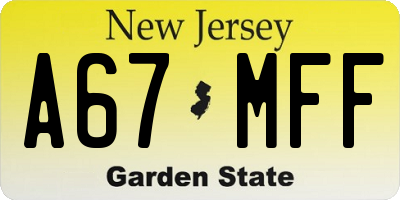 NJ license plate A67MFF