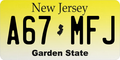 NJ license plate A67MFJ