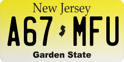 NJ license plate A67MFU