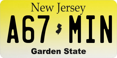 NJ license plate A67MIN